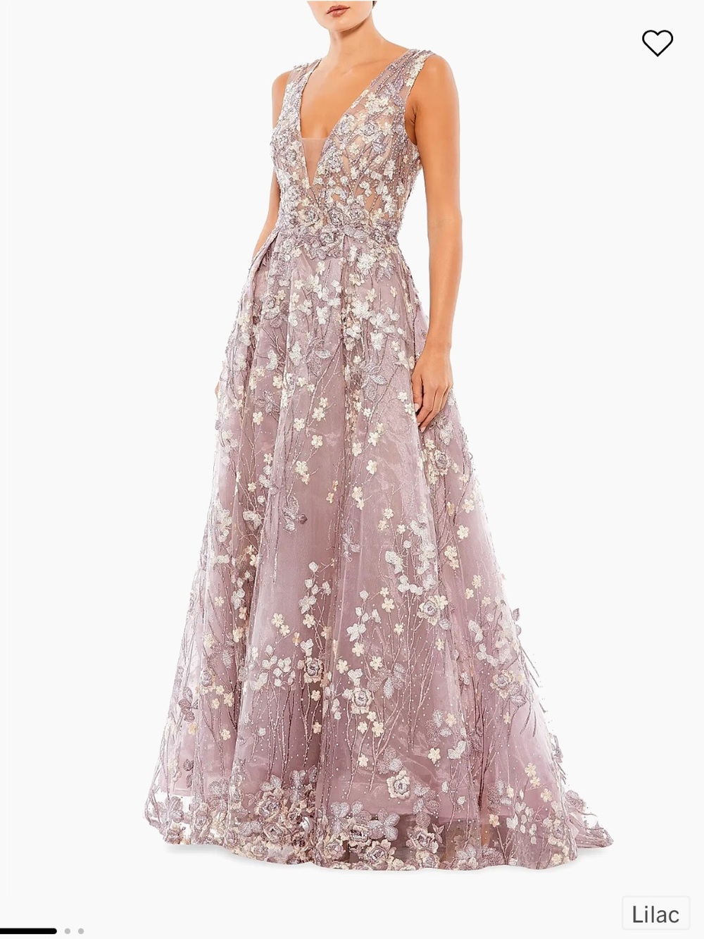 NEW WITH TAGS Mac Duggal Lilac Floral Embroidered V-Neck Dress
